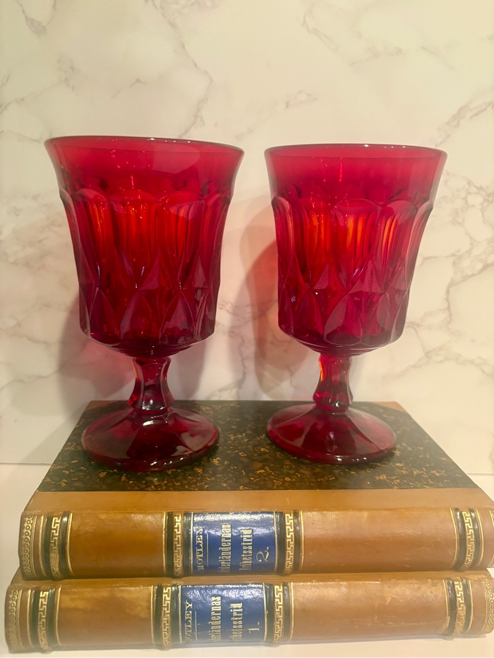 Pair of Vintage Noritake Perspective Red Goblets